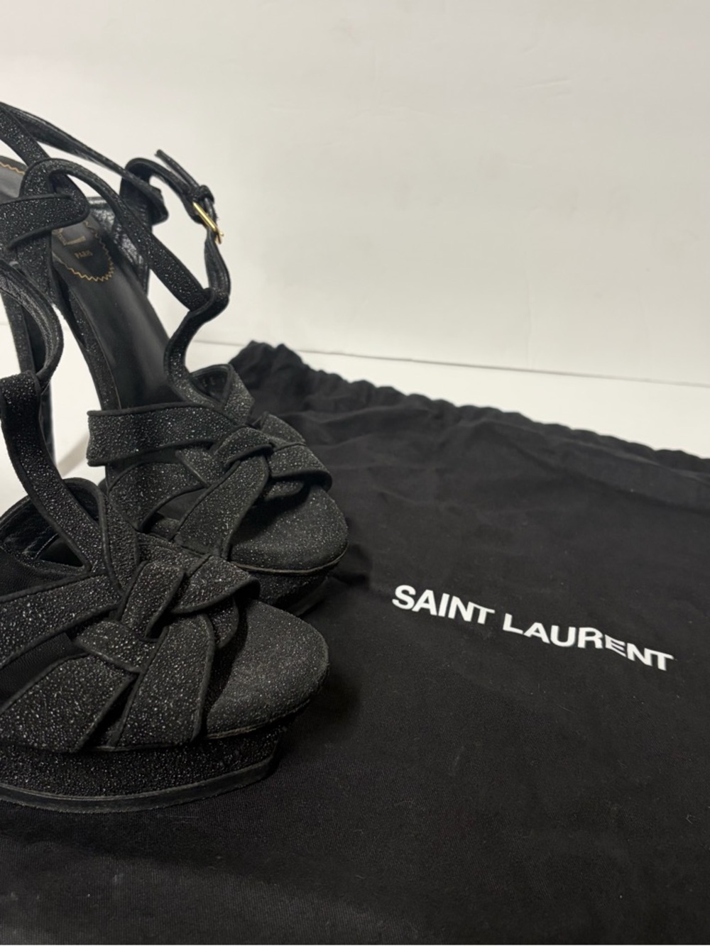 Saint Laurent Tribute 105 Platform Sandals Calfskin Black size 39.5 - Picture 13 of 13